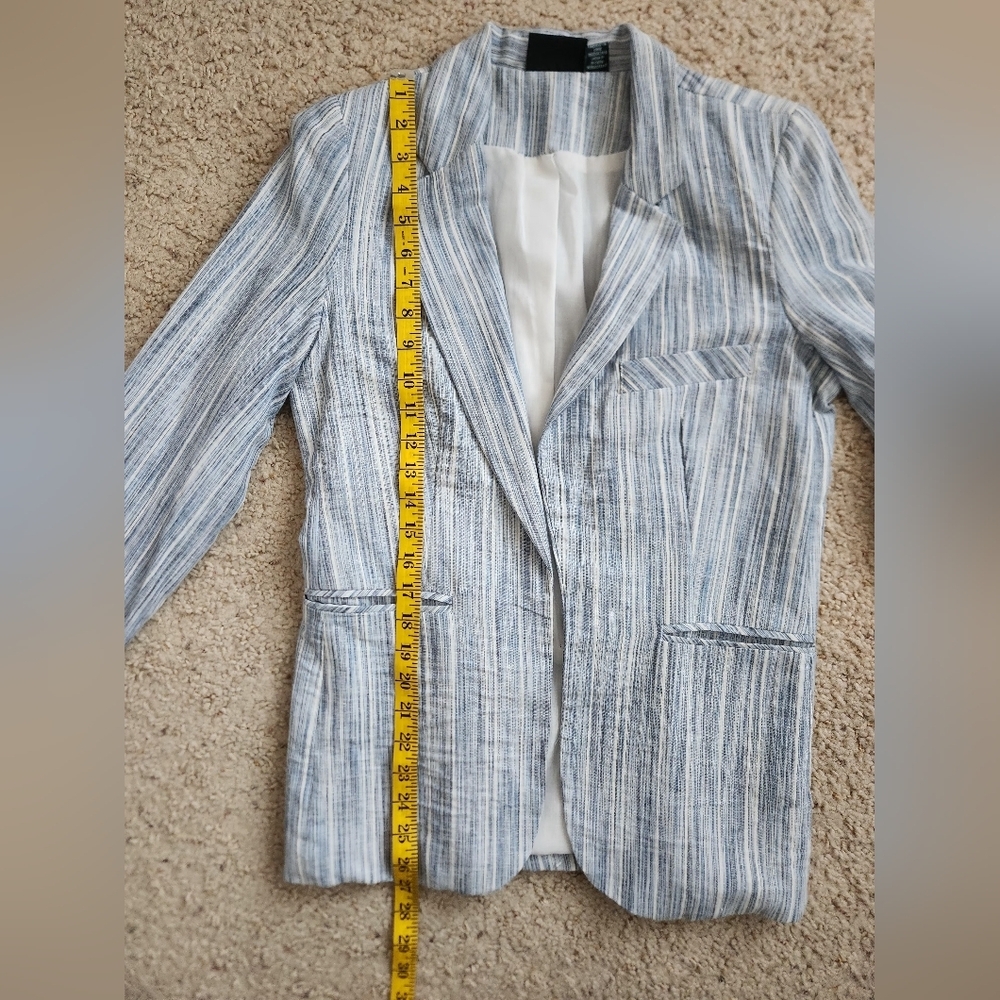 Cynthia Rowley Blue Striped Linen Blend Open Front Blazer Jacket Size Medium - Picture 10 of 11